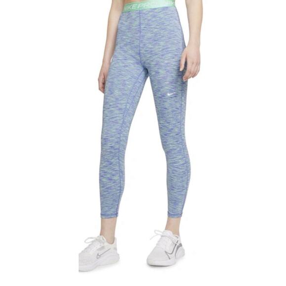 Nike Pro Women Leggings Sz M Cropped Training Blue Gym Running Workout - Picture 2 of 8